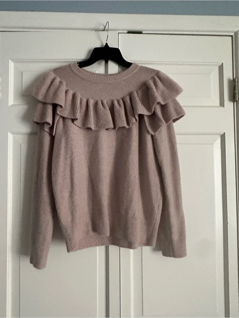 Madewell Ruffle Yoke Crew Sweater - Light Blush